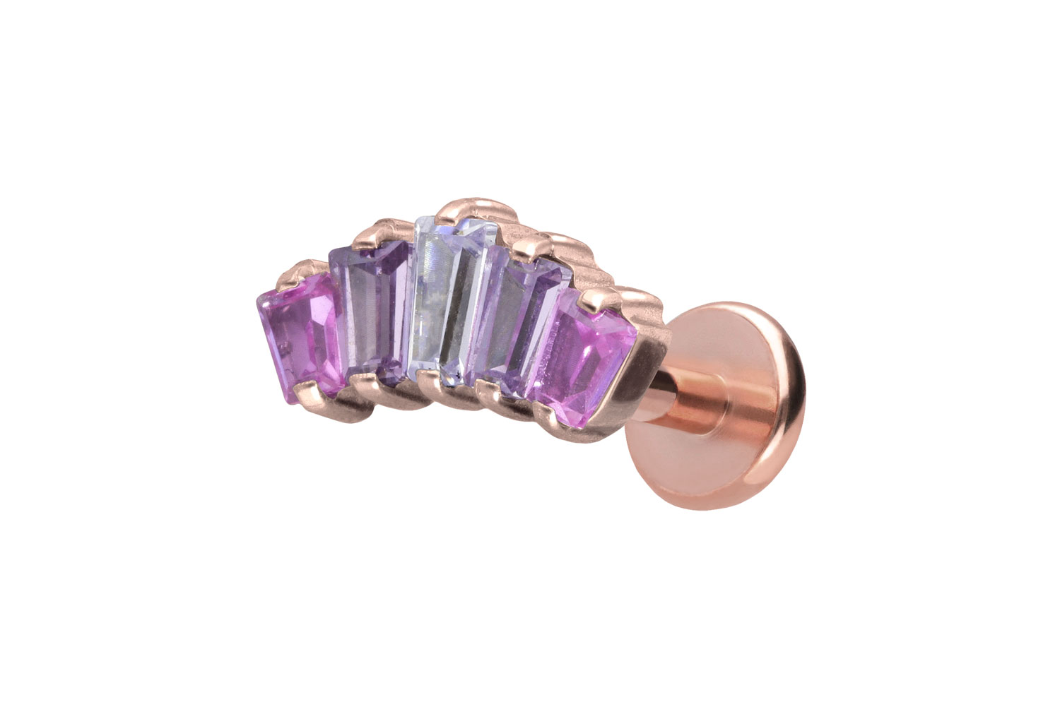 Titan Labret Piercing mit Push Fit 5 EINGEFASSTE KRISTALLRECHTECKE